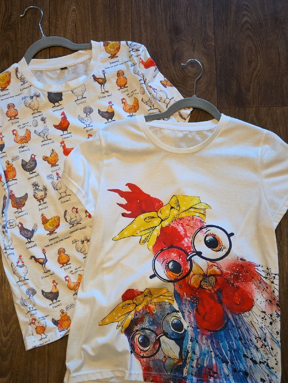 Women’s White Graphic Chicken Print Tee - Yellow & Red